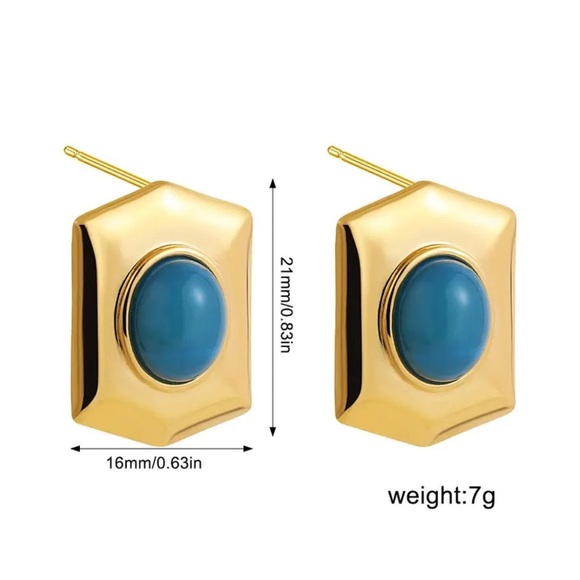 14K Gold Plated Square Turquoise Labradorite Semi Precious Gemstone Earrings*SL - Picture 3 of 3